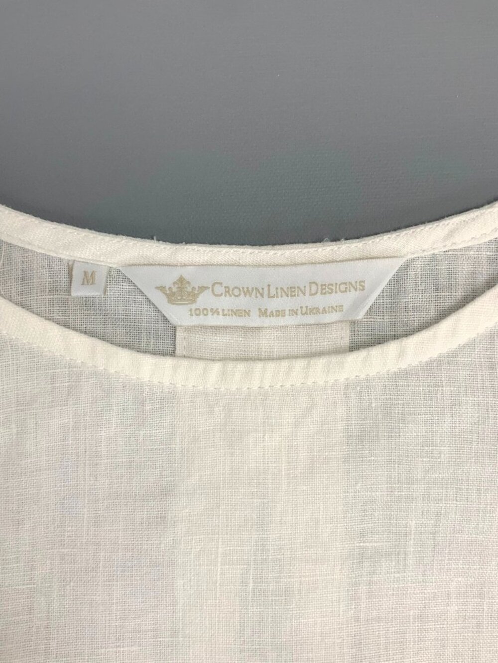 Bella Bell Sleeve White 100% Linen Top by Crown Linen Designs Sz M-L - Picture 5 of 16